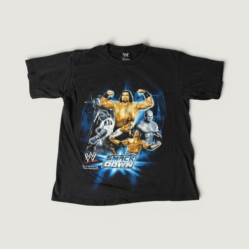 Vintage WWE SmackDown Graphic T-Shirt Kids Mens Small Undertaker Batista Black